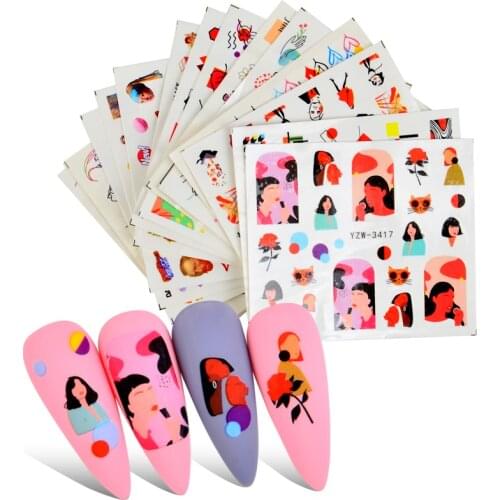 3D Watermark Nail Stickers Floral Geometric Sexy Girl Nail Art Water Transfer Decals Tattoos Sliders Manicure Tools
