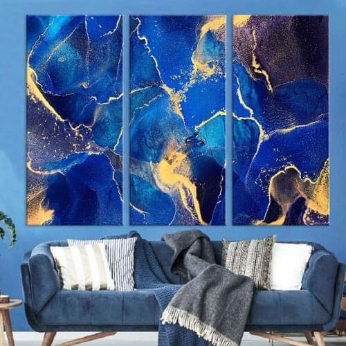 Abstract Blue Gold Marble Canvas Paintings Luxury Alcohol Ink Pattern Wall Art Prints Pictures Posters for Bedroom Home Decor