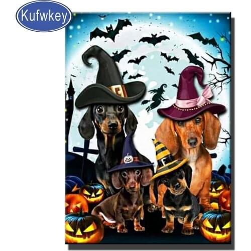 Diy diamond painting Hat Dachshund Pumpkin,5D DIY Full Square/Round Picture of Rhinestone Diamond Mosaic Dog Halloween Gift