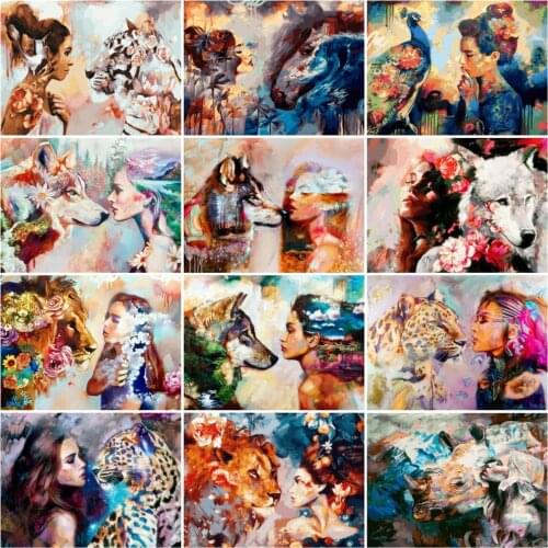 HUACAN 5D Diy Full Drill Diamond Painting Woman Cross Stitch Diamond Mosaic Wolf Rhinestones Picture Gift For Women