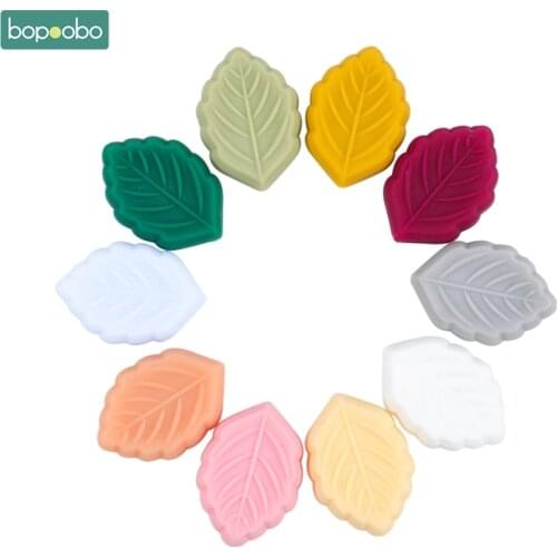 Bopoobo 30pc BPA Free Cartoon Salix Silicone Beads Teething Leaf Bead Baby Product DIY Teething Silicone Pendant Gift BPA FREE