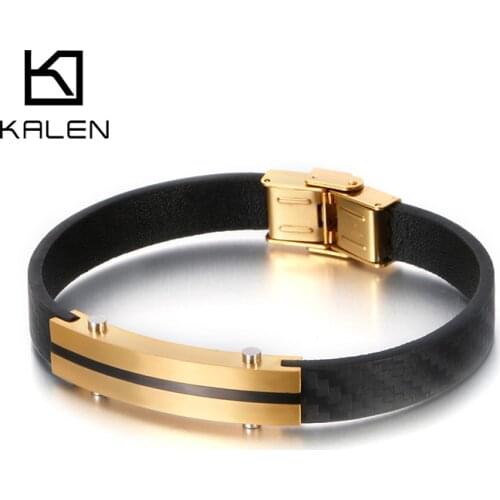 KALEN 22cm Fashion Genuine Leather Bracelet Men Stainless Steel Office Wrap Bracelet Jewelry Accessories