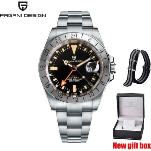 2021 New PAGANI Design Top Brand GMT Watch Men Automatic Mechanical Watch Sapphire Stainless Steel Waterproof Clock Reloj Hombre