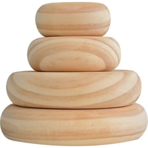 Children Wooden Rainbow Flat Stone Stacking Game Building Block Educational Toy Q6PD