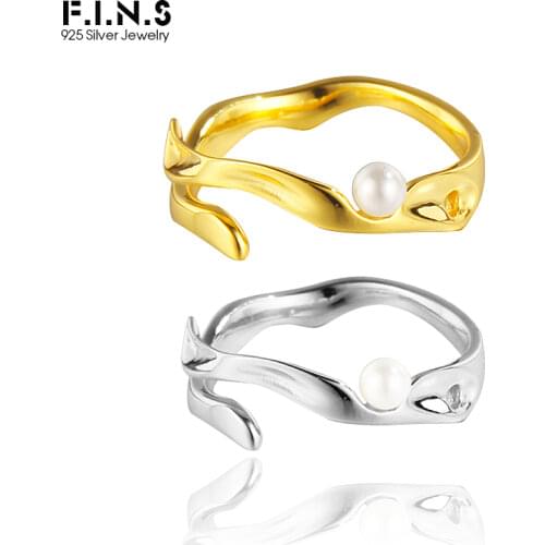 F.I.N.S Korean Style S925 Sterling Silver Irregular Uneven Ring INS Open Overlap Pearl Stackable Wedding Fine Mid Finger Ring