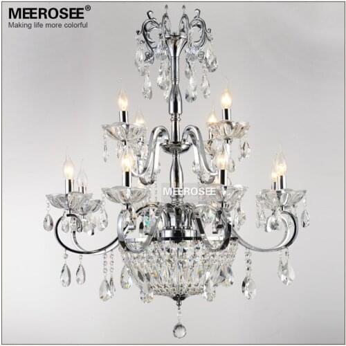 Chrome Iron Crystal Chandelier Light Fixture 12 Lights Crystal Lustre Hanging Lamp Lighting for Living room Restaurant for Home