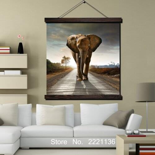 Elephants on the Boulevard HD Print Scroll Paintings Wall Art Printed Hanging Framed Canvas Painting Modern Home Decoration