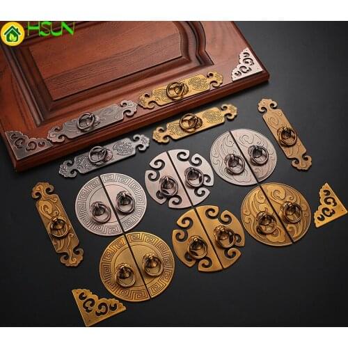 Chinese Vintage Door Pull Handle Antique Brass Cupboard Wardrobe Furniture Cabinet Drawer Dresser Closet Carving Ancient Knob