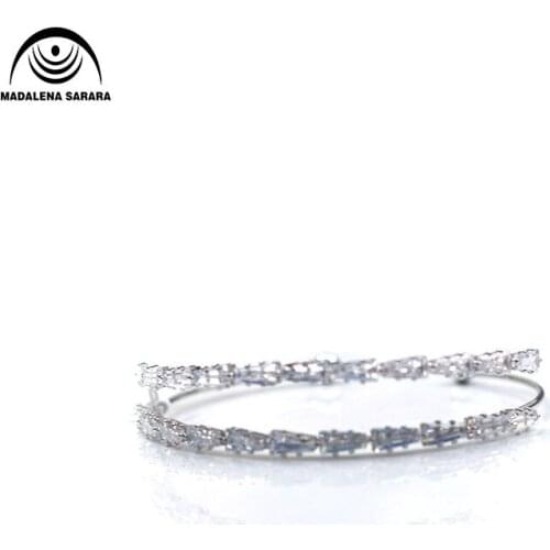 MADALENA SARARA AAAA Cubic Zirconia Pave Setting Girls Bangle Double Rows Korean Design Personality Two Colors Options
