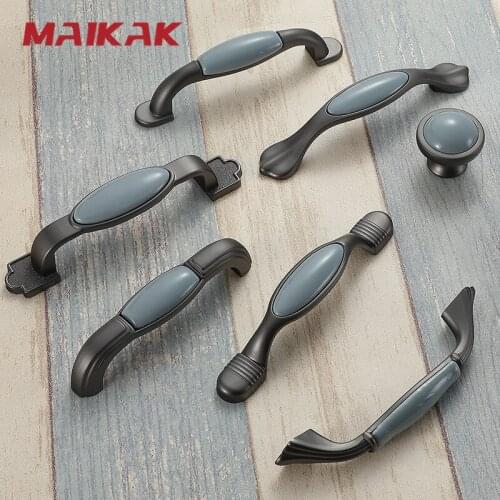 MAIKAK Mediterranean Blue Ceramic Cabinet Knobs and Handles Gray Wardrobe Door Pulls European Furniture Handle Cabinet Hardware