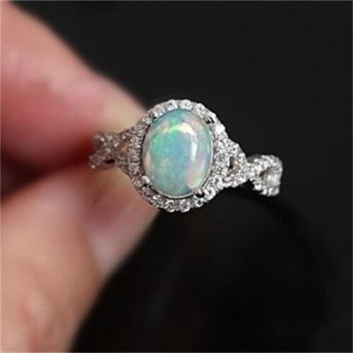 Milangirl Fashion White Fire Opal Oval Braided Ring Wedding Engagement Jewelry For Women Female Valentines Day