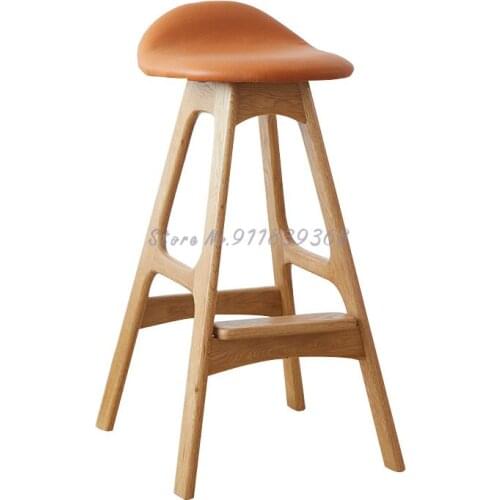 Fashionable Simple Solid Wood High Stool Nordic Household Wooden Bar Stool Modern Luxury Creative Bar Stool