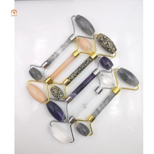 Natural amethyst pink jade Roller Massage Stick Germanium Stone Roller Massager relieve fatigue Brush Skin Health Beauty Tool