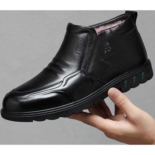 Thick Wool Warm Winter Boots Genuine Leather Ankle Boots Winter Waterproof Snow Boots for Men Black High Quality Dress Shoes