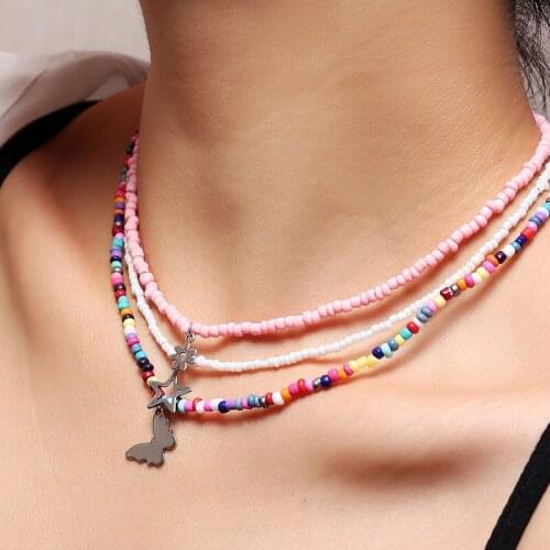 3 Pcs/Set Star Sun Butterfly Necklace for Women Sweet Bohemian Mutlicolor Multilayer Choker Necklace Summer Beach Jewerly AM3234