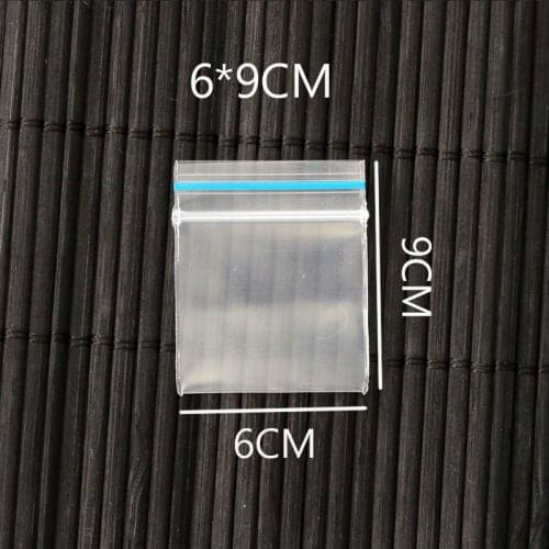 200pcs/lot 6x9cm Ziplock Zip Lock Poly Clear Plastic Bags For Food Storage Thick Transparent Blue Border Bag