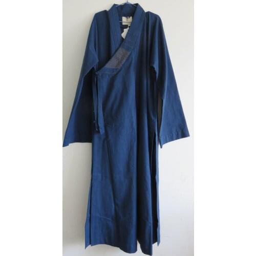 CUSTOMIZED Unisex Autumn&Spring thick cotton&linen Zen meditation gown monk suit lay robe martial arts uniform dark blue