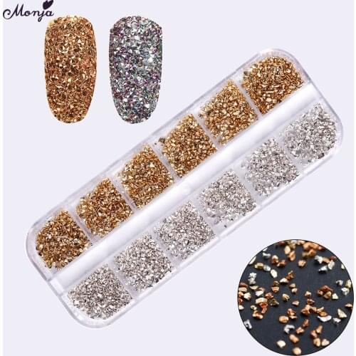 Monja 12 Grids/Box Gold Silver Nail Art Decoration Charm 3D Design Multi-size Metal Irregular Fragments Powder DIY Manicure Tool