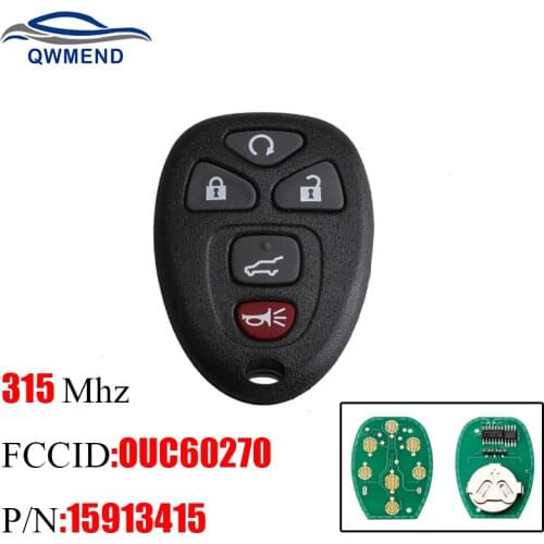 BHKEY 5Buttons Remote key For GMC Acadia Savana Sierra Yukon XL 1500 2007 2008 2009 2010 2011 2012 2013 2014 For OUC 159134155