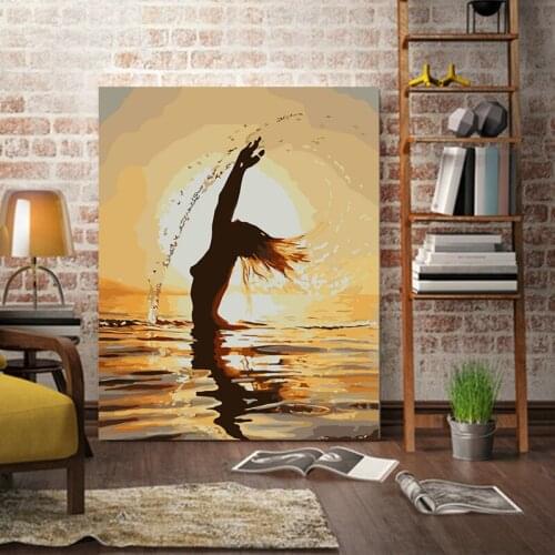 Paint by number art painting by numbers Female body sexy beautiful line elegant back view room cage bird