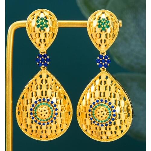 Luxury Hollow Gorgeous Big Waterdrop Long Pendant Earrings For Women Wedding Party CZ Dubai Bridal Earrings New Trendy Jewelry