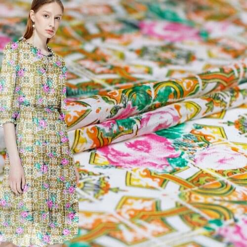 Red Raspberry Peony Digital Printed Silk Chiffon 100%Silk Garment Materials Summer Women Dress Sewing Cloth Tailor Freeshipping