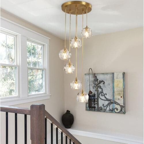 Nordic crystal pendant lights staircase loft stylish lighting fixtures home kitchen living room round dining room hanging lamp