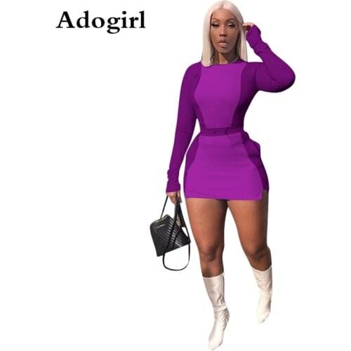 2020 Spring Patchwork Tracksuit Woman Sportswear Long Sleeve Tops+ Mini Skirt Matching Set Two Piece Suit Sexy Skinny Outfits