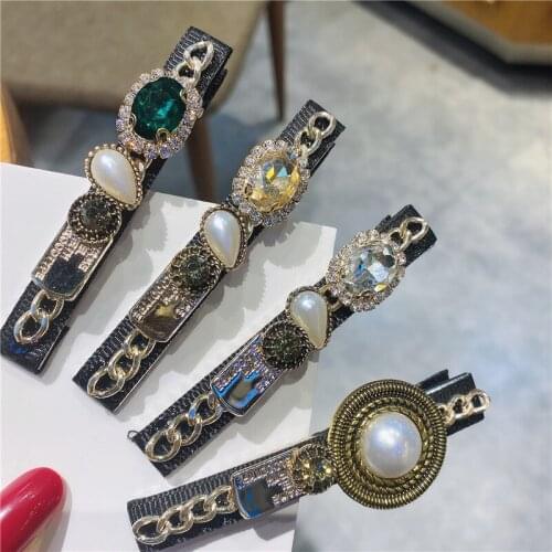 Vintage Court Style Baroque Hairpin Metal Chain Crystal Rhinestone Womens Handmade Hair Clips Jewelry Women Hair Accessories