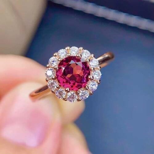 Natural Garnet Gemstone S925 Sterling Silver Flower Type Ring Fine Fashion Exquisite Wedding Jewelry for Women Free Shipping