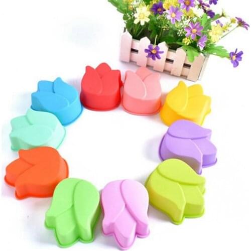 1pc Creative Lotus Design Handmade Cake Mold Flower Shape Silicone Cupcake Cake Mould DIY Baking Tools Accessories Random Color