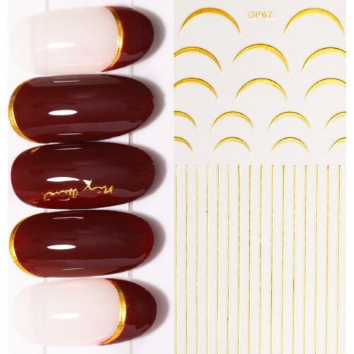 1pcs Gold Silver Sliders French Design 3D Nail Stickers Straight Curved Liners Stripe Tape Wraps Geometric Nail Art Decorations