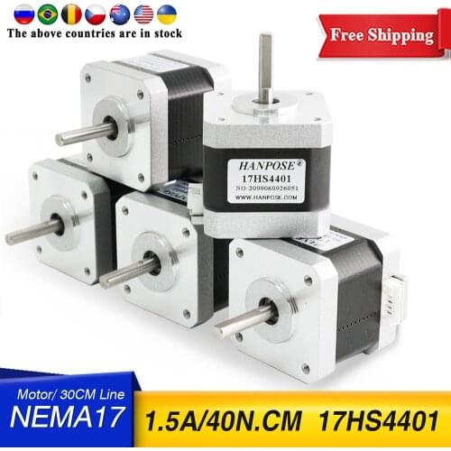 Free shipping 5pcs 40mm 4-lead Nema17 Stepper Motor 42 motor Nema 17 motor 42BYGH 1.7A (17HS4401) motor for CNC XYZ