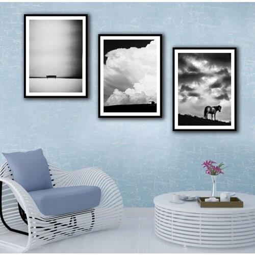 Black and White Poster Horse Cloud Landscape For Office Study Living Room Home Decoration Nordic Canvas Painting On The Wall