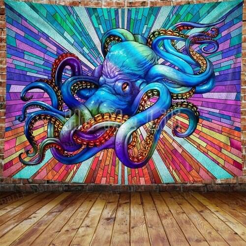 Movie Octopus Cartoon Sea Animal Tapestry Psychedelic Purple Blue Sea Creature Home Decor