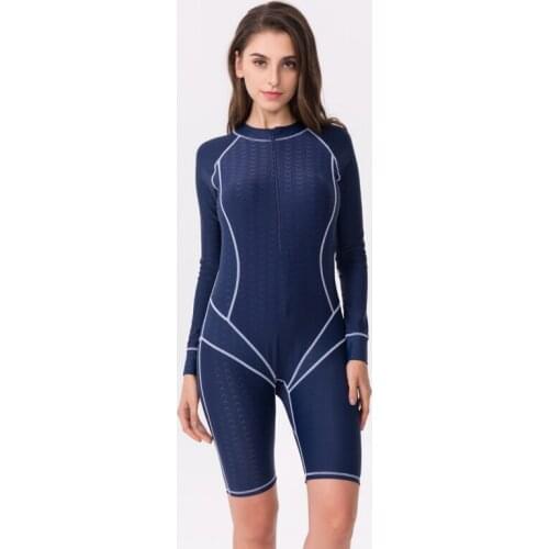 Brand Plus size Swimwear Women Sport Set Long Sleeves One Pieces Swimsuit Surfing Snorkeling Bathing Suit Lady Beach Wear Solid