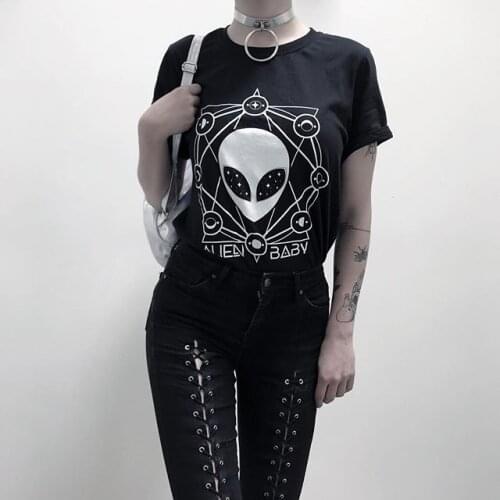 Fashion alien baby Women unisex goth graphic vampire Gothic Grunge art T-Shirt cotton alien Aesthetic Witchcraft Tee shirt top