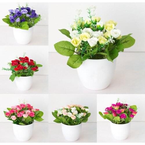 Artificial Flower Pot Colorful Roses Bonsai Floor Decoration Plastic Showcase Home Yard Simulation Bonsai for Dinning Table