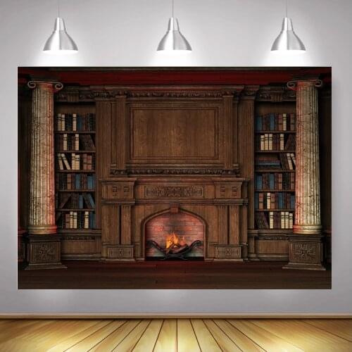 Fireplace Wooden Bookshelf Backdrop for Photo Studio Library Palace Photography Background Chirstmas Photo Shoot Photocall
