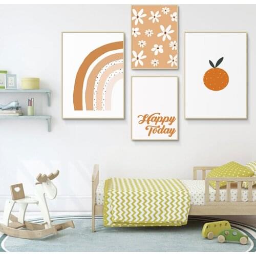 Canvas Painting Abstract Rainbow Orange Minimalist Wall Art Landscape Vintage Posters And Prints Pictures For Kids Room Decor