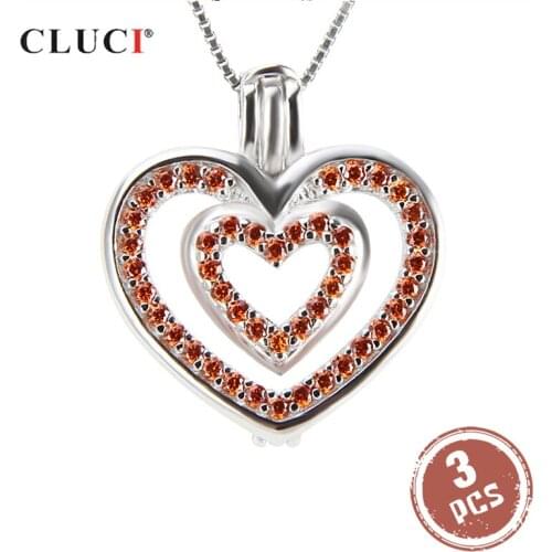 CLUCI 3pcs 925 Sterling Silver Valentine Pendant for Women Necklace Jewelry Double Hearyt Shaped Silver 925 Pearl Locket SC187SB