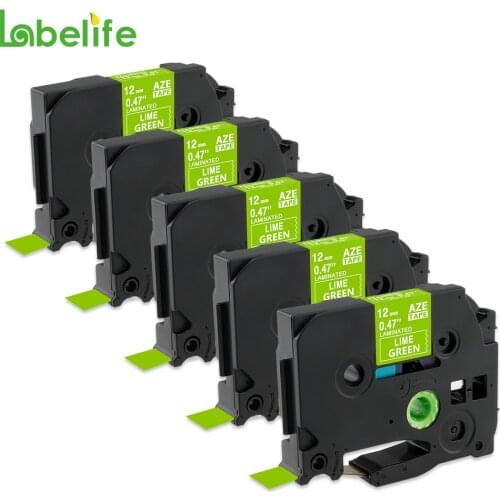 Labelife5 Pack White on Lime Green TZE-MQG35 Label Tape 12mm X 5mm For Brother P-touch PT-P750W P700 H100 D400 D600 D210 Printer