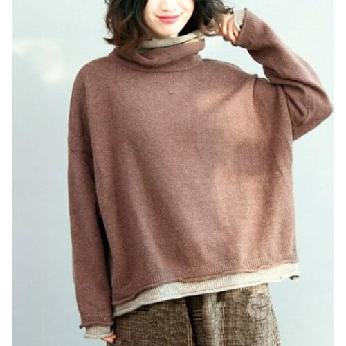 Mferlier Women Winter Sweater Turtleneck Lady Female Tops Oversized Korean Women Sweaters and Pullovers Batwing Sleeve Top