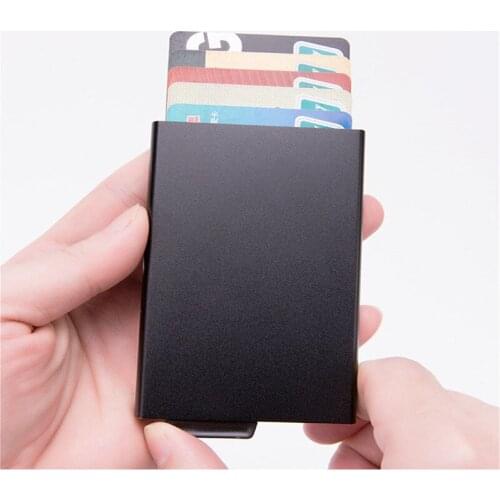 Bycobecy Mens Business Card Package New Aluminum Alloy Leather Automatic Credit Card Box Anti-degaussing Bank Card Wallet 2019