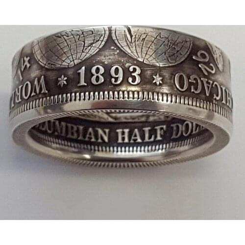 2021 Fashion Vintage Morgan Mens Punk Silver Color Imitation 1893 One Dollar Design Ring Personality Boy Hip Hop Rock Ring