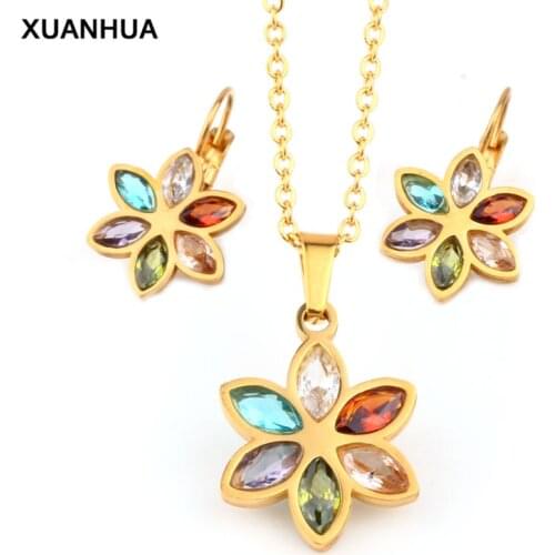 XUANHUA Stainless Steel Wedding Jewelry Sets For Women Necklace Earrings Set Summer Fashion jewellery Accessories Free Shipping
