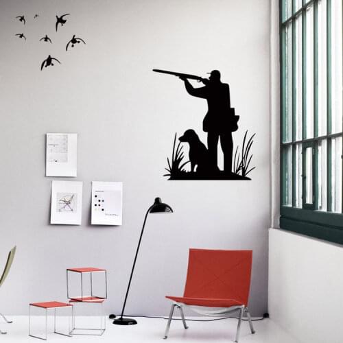 Hunters And Hunting Dog Wall Decal Home Living Room Decor Hunting Activity Wall Sticker Birds Hunter Wall Vinyl Poster AY1598