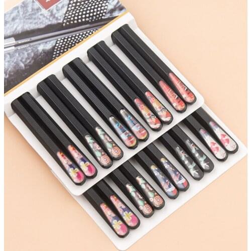 5/10 Pairs Painted Black Non-Slip Chopsticks Tableware Family Japanese Korean Food Grade Alloy Sushi Sticks Reusable