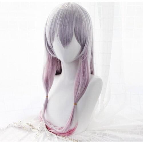 Eromanga Sensei Sagiri Izumi Cosplay Wigs Silver Mixed Pink Heat Resistant Synthetic Hair Perucas Cosplay Wig With Bowknot