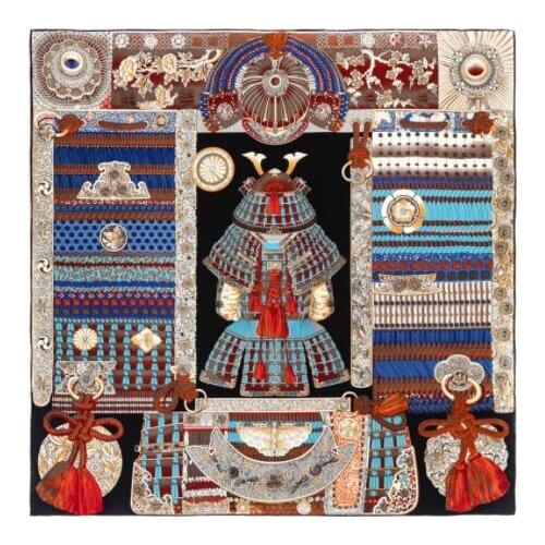 90CM Manual Hand Rolled Twill Silk Scarf Women Palace Guards Square Scarves Echarpes Foulards Femme Wrap Bandana Hijab